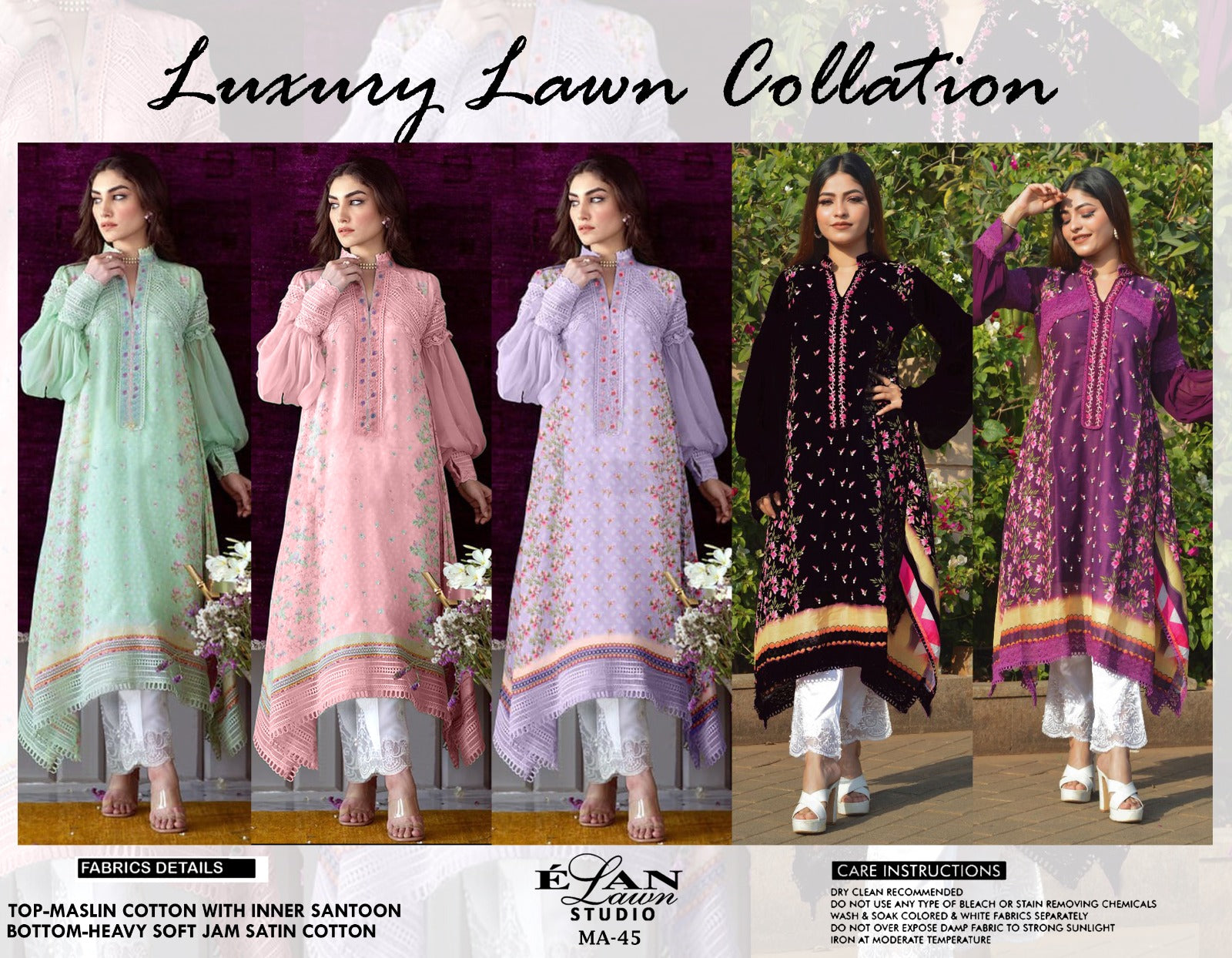 Ma 45 Elan Lawn Studio Muslin Kurti Pant Set
