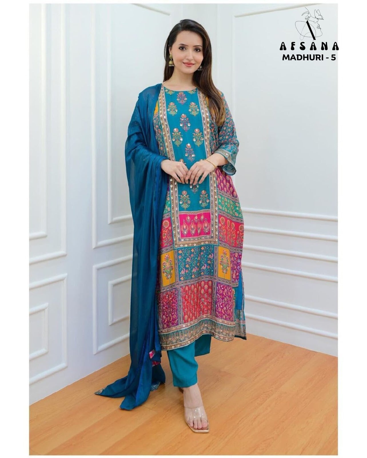 Madhuri-5 Afsana Muslin Readymade Pant Style Suits