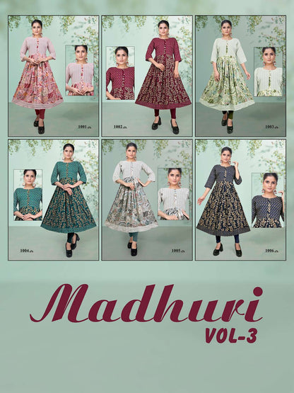 Madhuri Vol 3 Kavinay Rayon Anarkali Kurtis