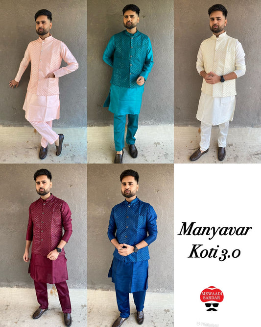Manyavar Koti 3.0 Bluehills Banglori Silk Mens Kurta Pajama