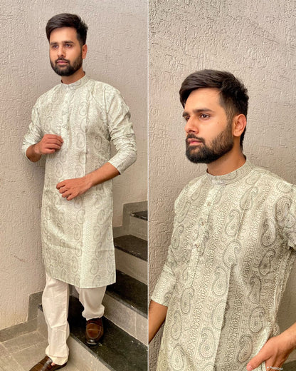 Manyavar Bluehills Banglori Silk Mens Kurta Pajama