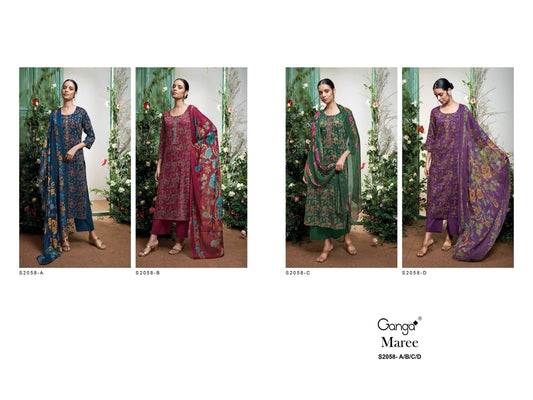 Maree-2058 Ganga Cotton Satin Plazzo Style Suits