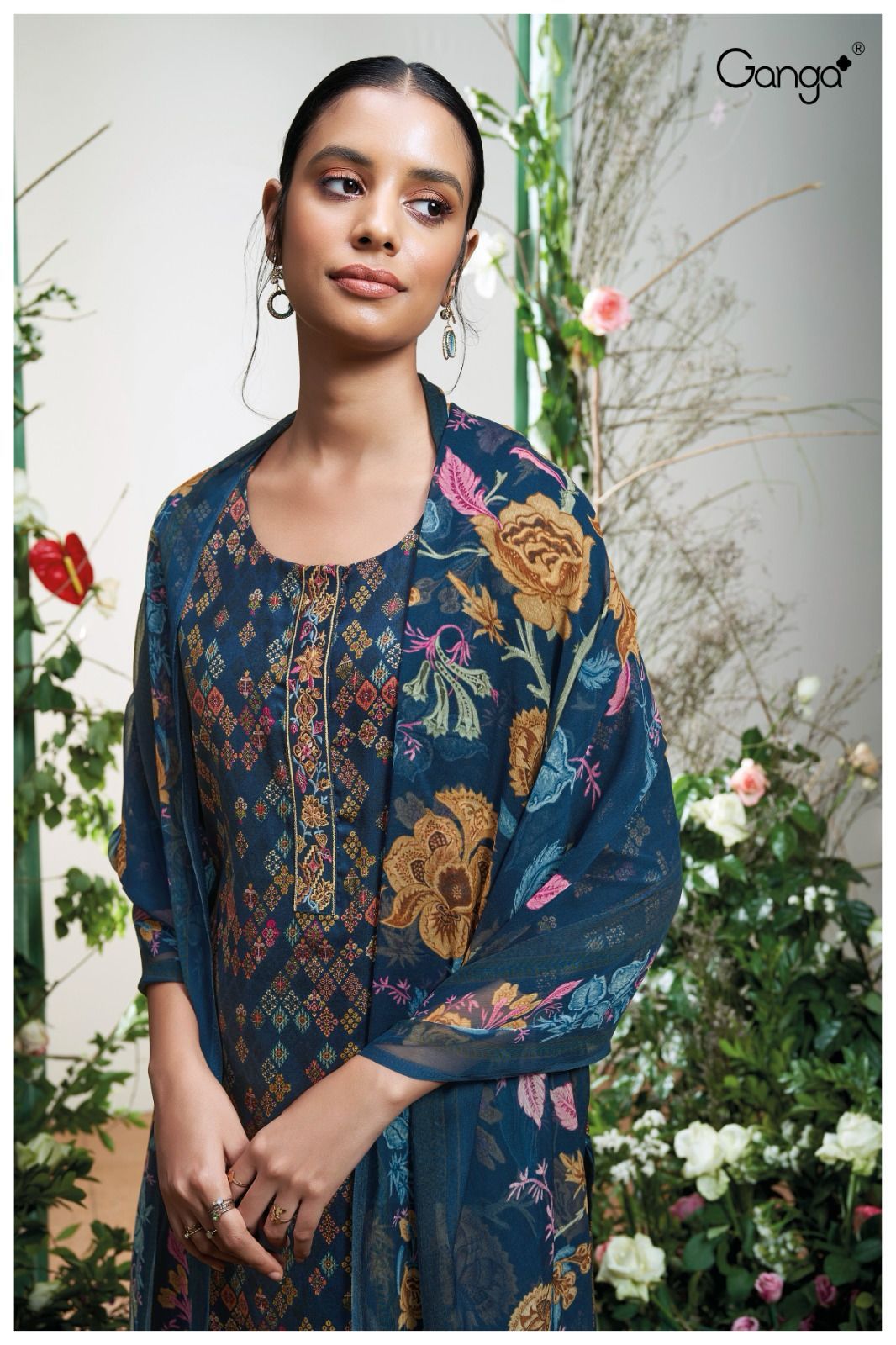 Ganga Aiyana Pure Linen Printed Dress Materials For Women