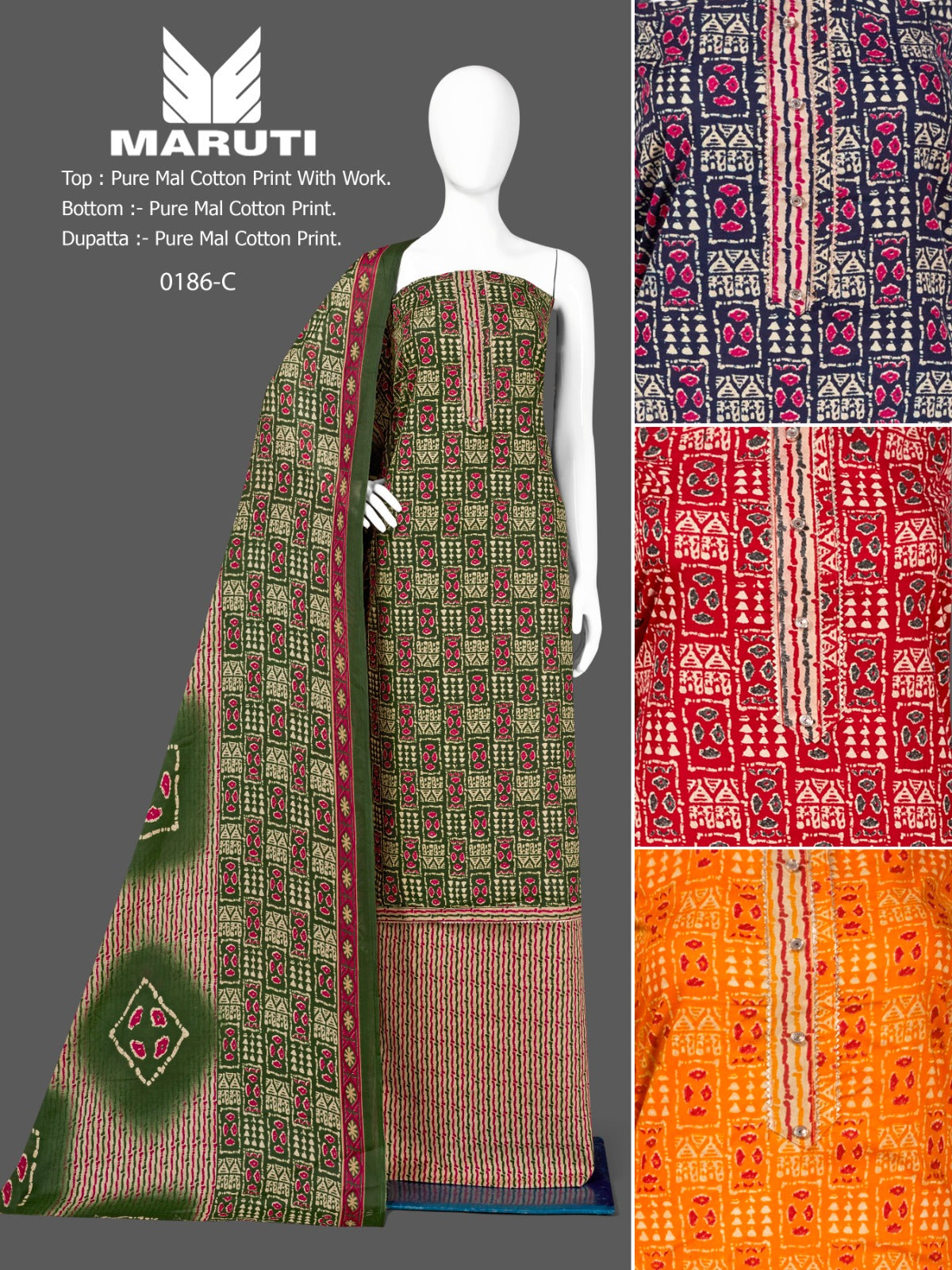 Maruti-186 Bipson Prints Mal Cotton Pant Style Suits