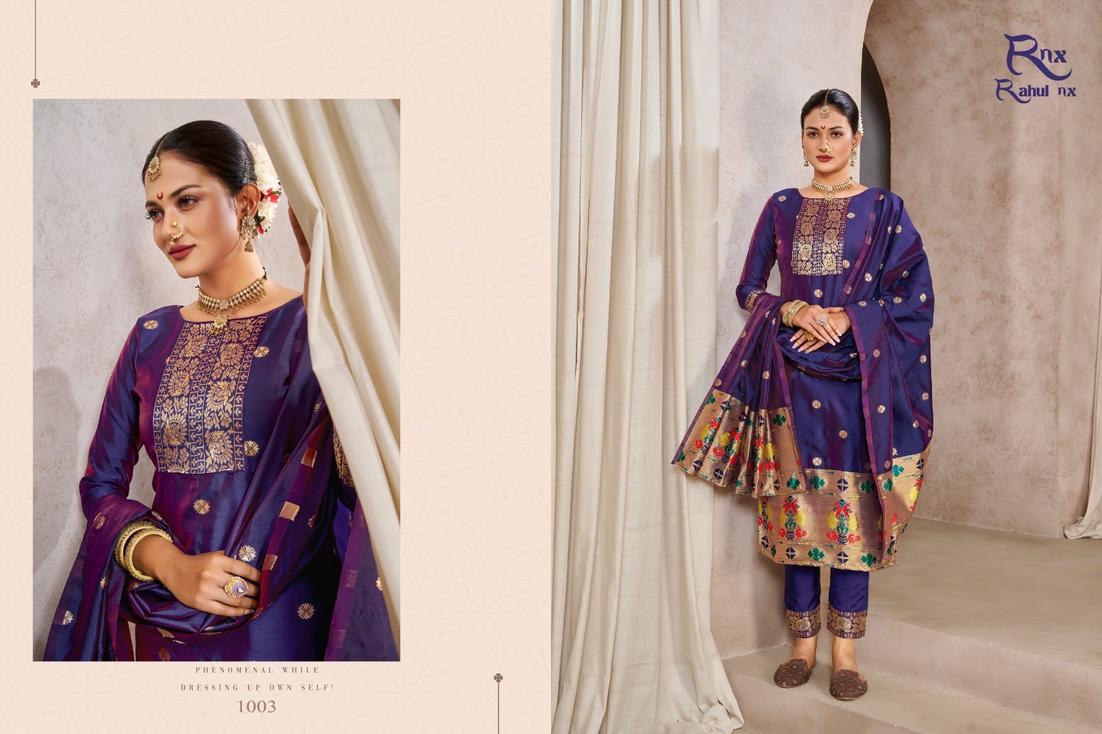 Blue Weaving Soft Silk Long Length Paithani Suit – garment villa