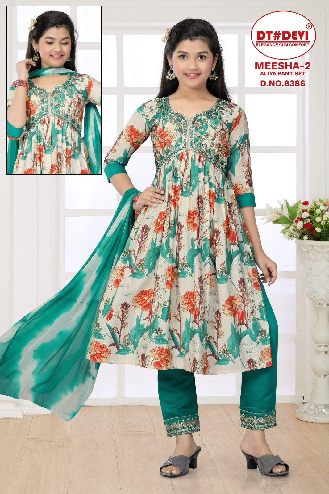 Meeshaa -2-8386 Dt Devi Muslin Girls Readymade Pant Suits