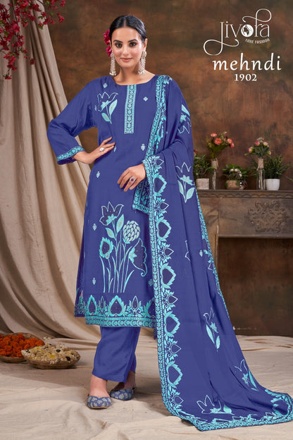 Mehndi Jivora Pure Viscose Readymade Pant Style Suits