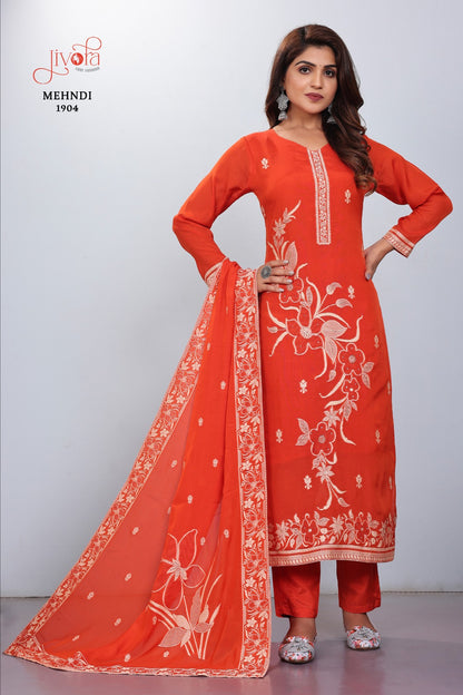 Mehndi Jivora Pure Viscose Readymade Pant Style Suits