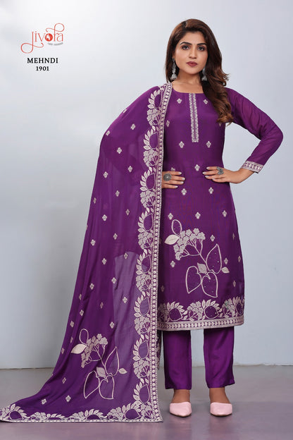 Mehndi Jivora Pure Viscose Readymade Pant Style Suits