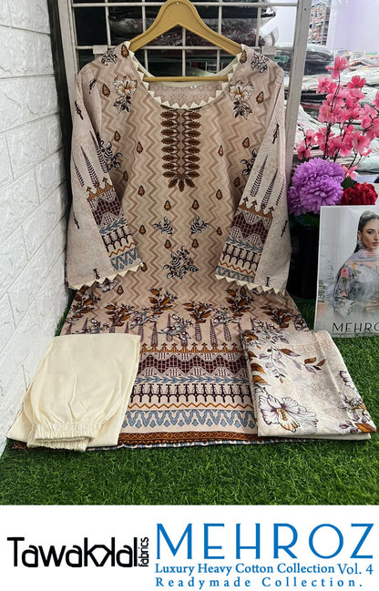 Mehroz Luxury Cotton Vol 4 Tawakkal Fabrics Pakistani Readymade Suits