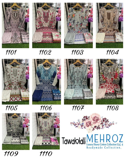 Mehroz Luxury Cotton Vol 4 Tawakkal Fabrics Pakistani Readymade Suits