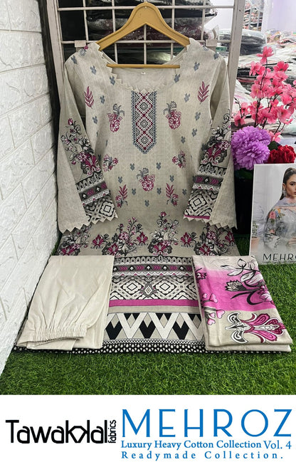 Mehroz Luxury Cotton Vol 4 Tawakkal Fabrics Pakistani Readymade Suits