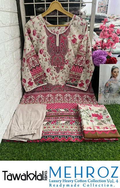 Mehroz Luxury Cotton Vol 4 Tawakkal Fabrics Pakistani Readymade Suits