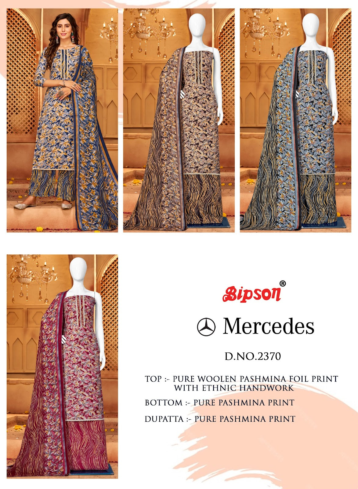 Mercedes 2370 Bipson Prints Woollen Pashmina Suits