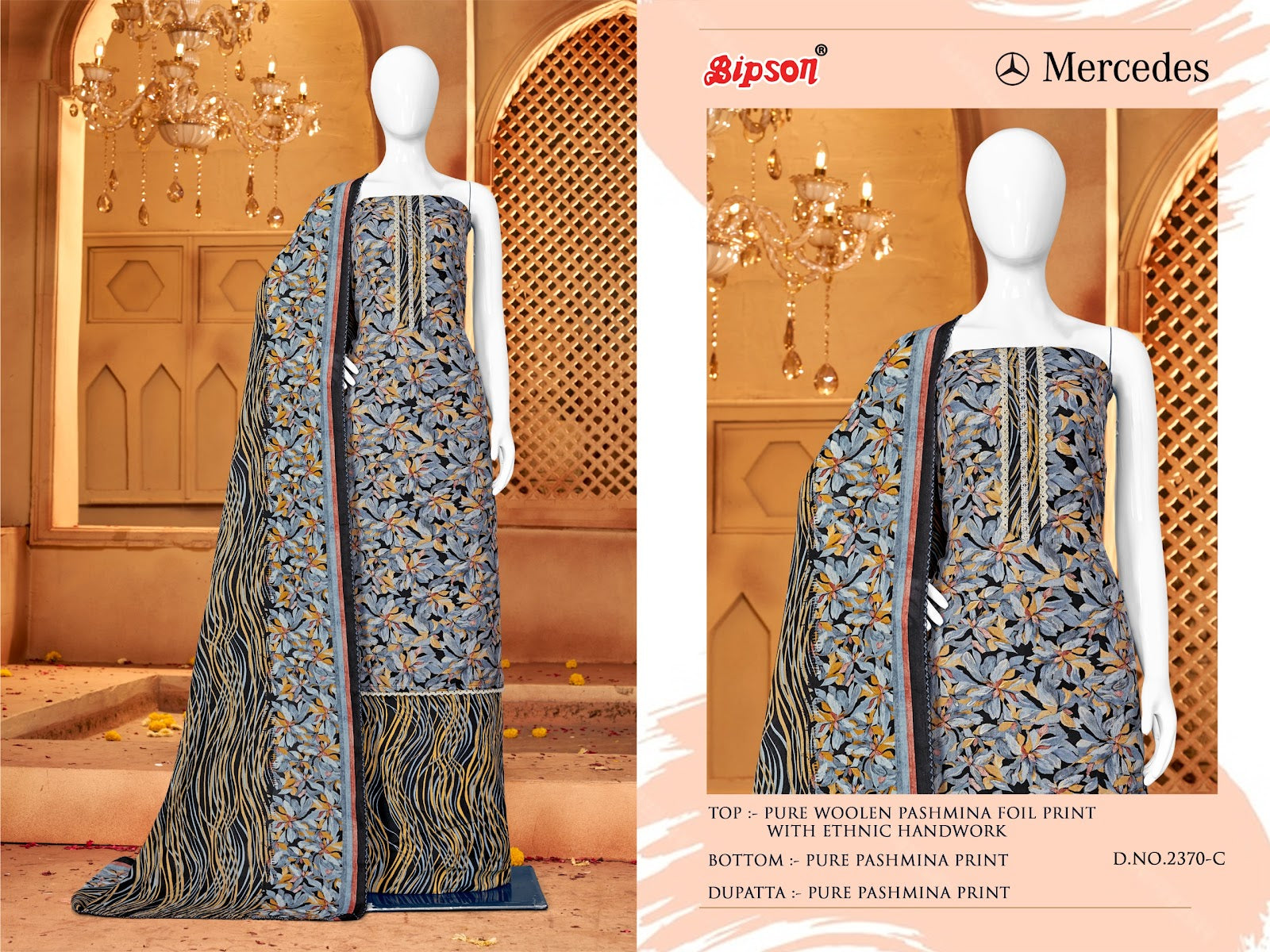 Mercedes 2370 Bipson Prints Woollen Pashmina Suits