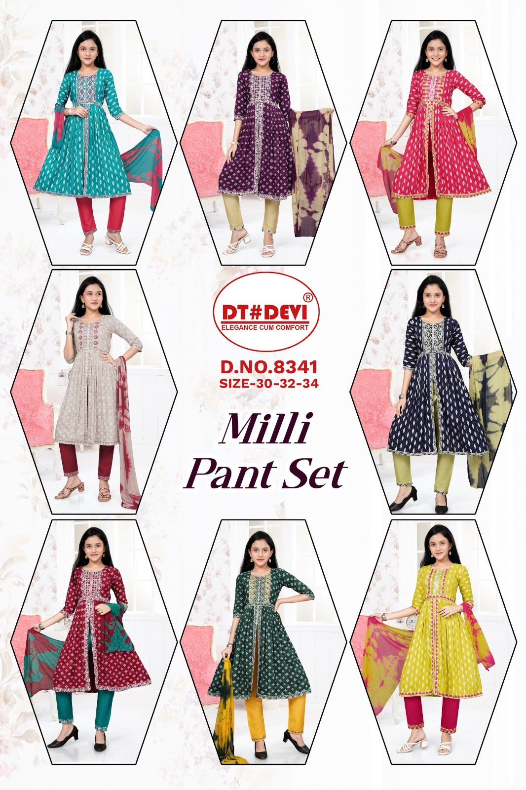 Milli-8341 Dt Devi Rayon Girls Readymade Pant Suits