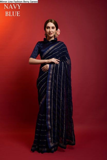 Mirror Line Fashion Berry Georgette Sarees