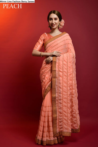 Mirror Line Fashion Berry Georgette Sarees