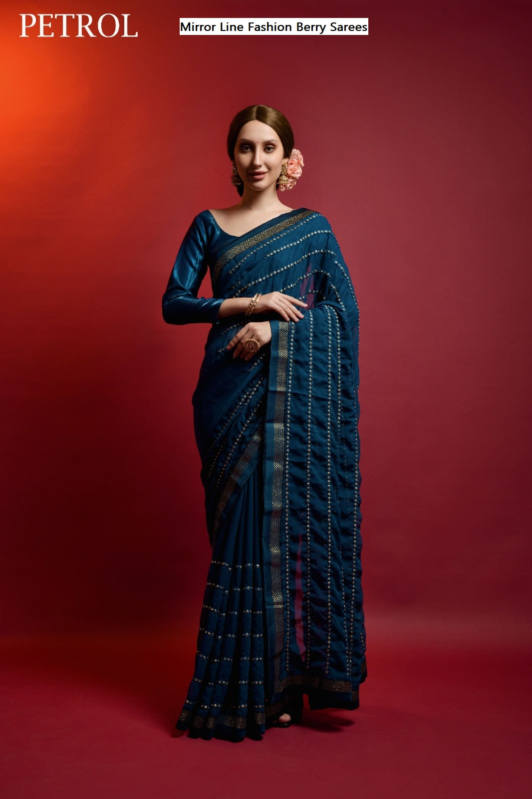 Mirror Line Fashion Berry Georgette Sarees