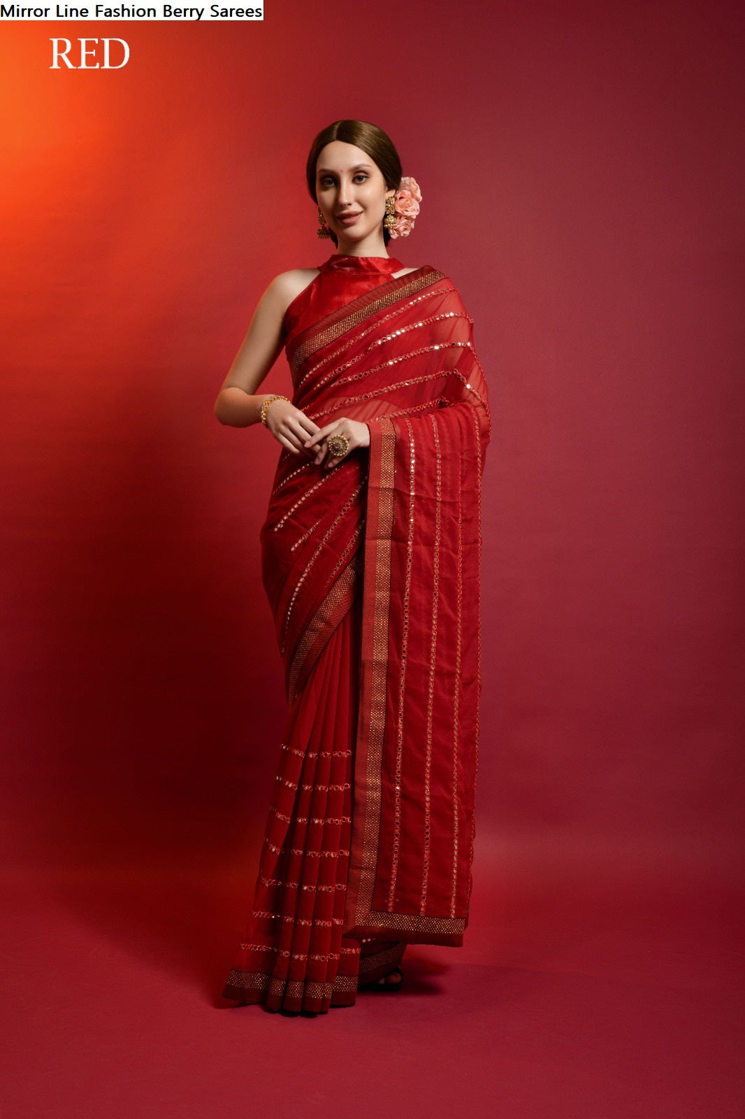 Mirror Line Fashion Berry Georgette Sarees