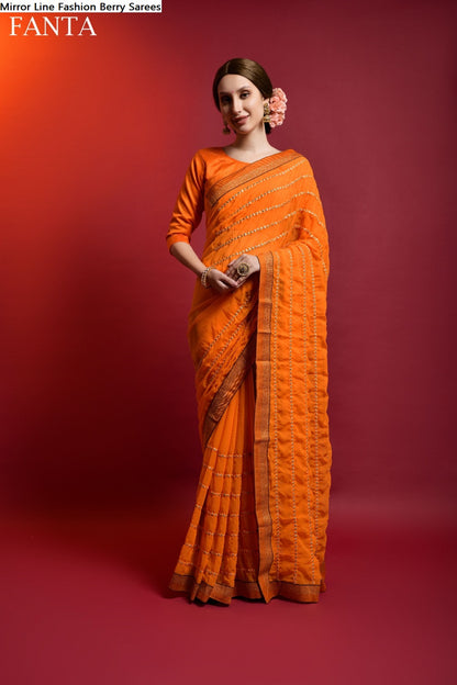 Mirror Line Fashion Berry Georgette Sarees