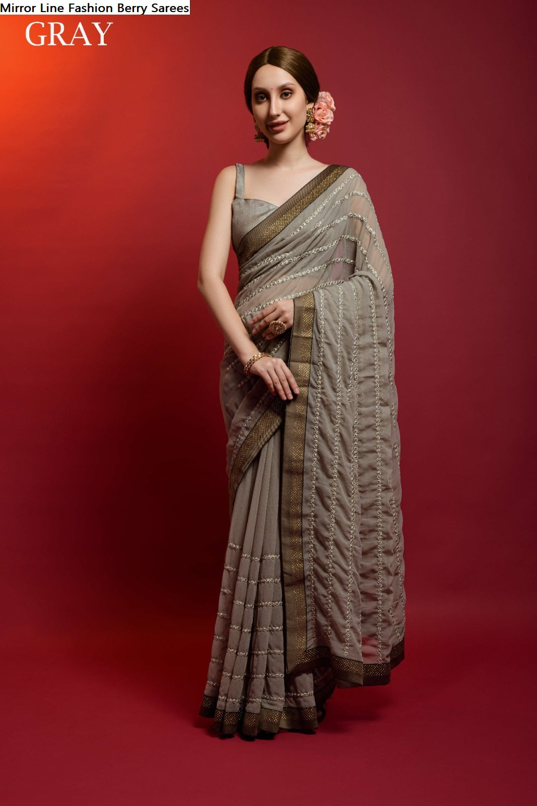 Mirror Line Fashion Berry Georgette Sarees