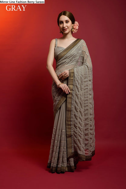 Mirror Line Fashion Berry Georgette Sarees