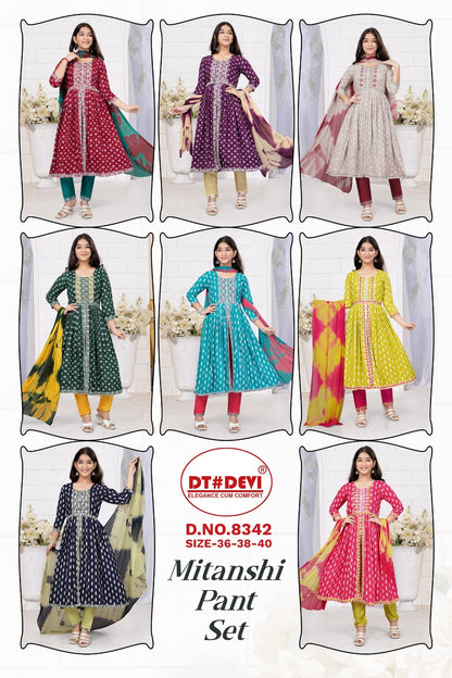 Mitanshi-8342 Dt Devi Rayon Readymade Pant Style Suits