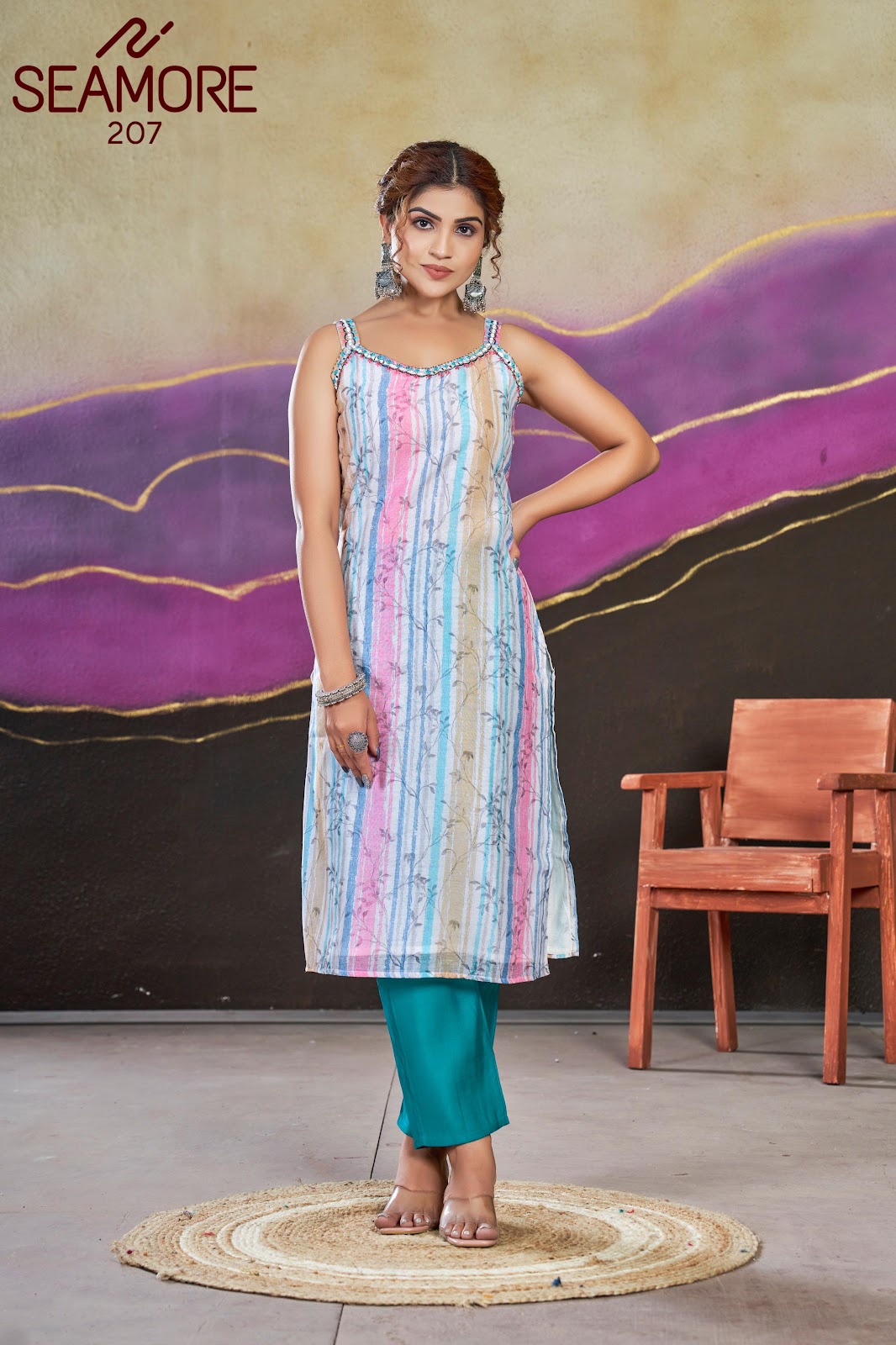 Mohini Seamore Chanderi Silk Kurti Pant Set