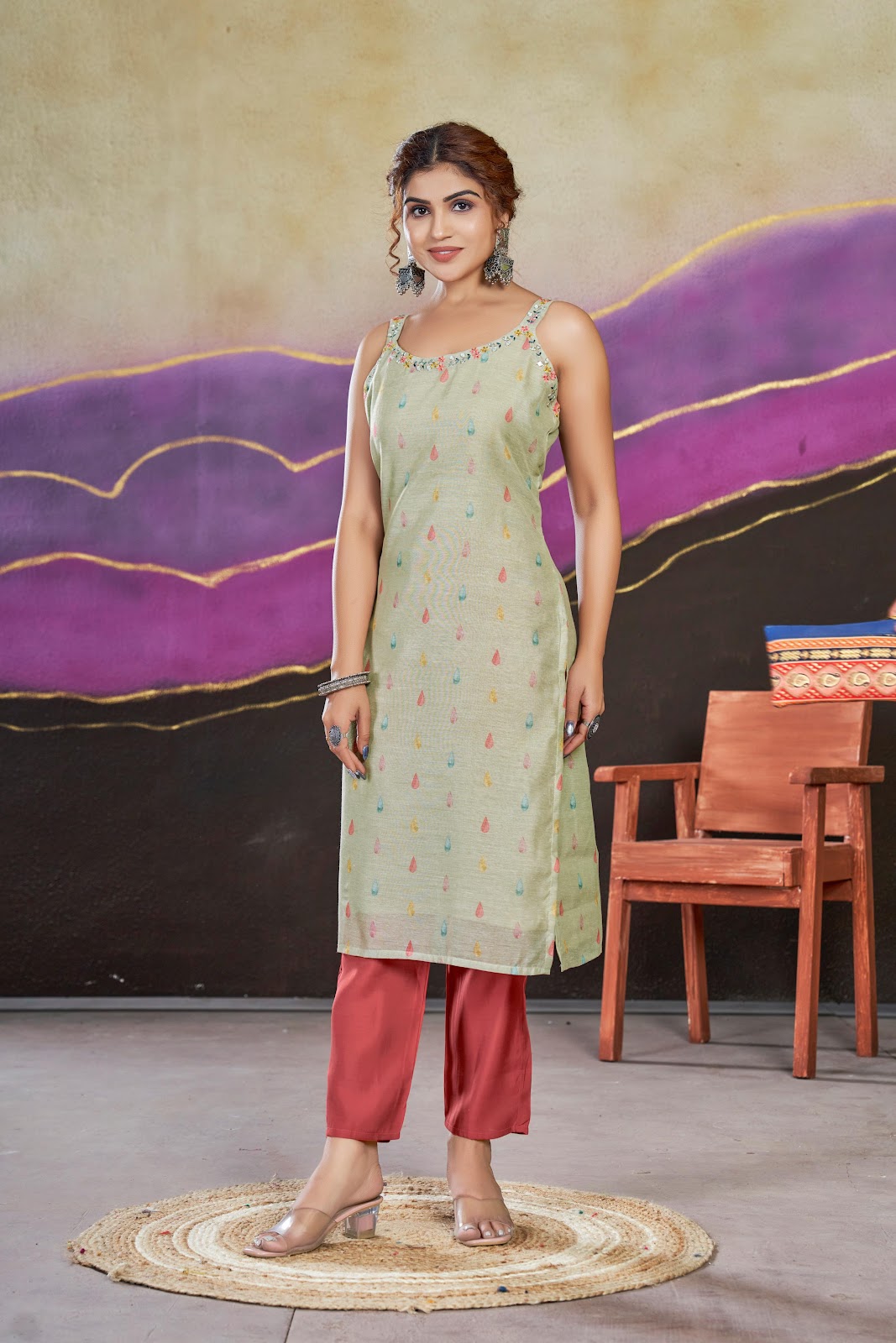 Mohini Seamore Chanderi Silk Kurti Pant Set