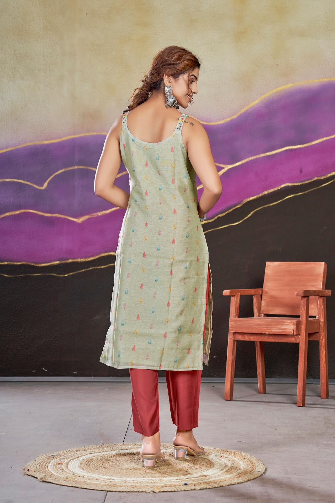 Mohini Seamore Chanderi Silk Kurti Pant Set