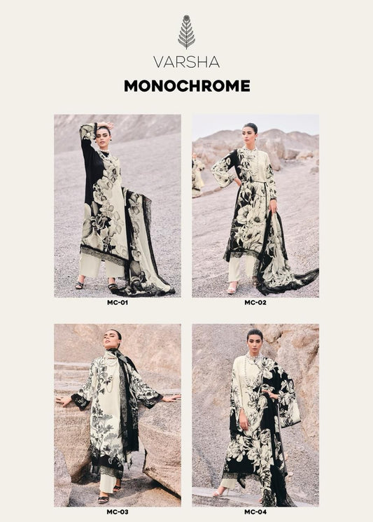 Monochrome Varsha Fashions Viscose Muslin Pant Style Suits