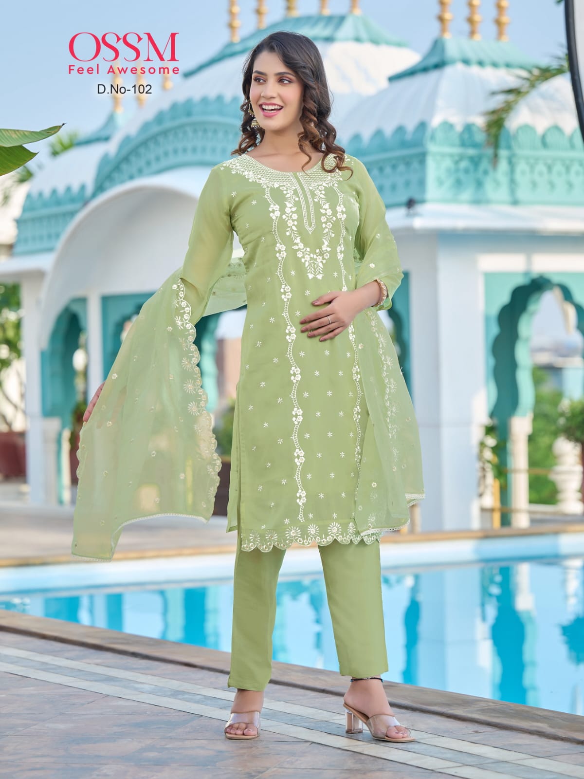 Mora Ossm Organza Readymade Pant Style Suits