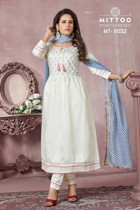 Mt-8032 Mittoo Chanderi Viscose Readymade Pant Style Suits