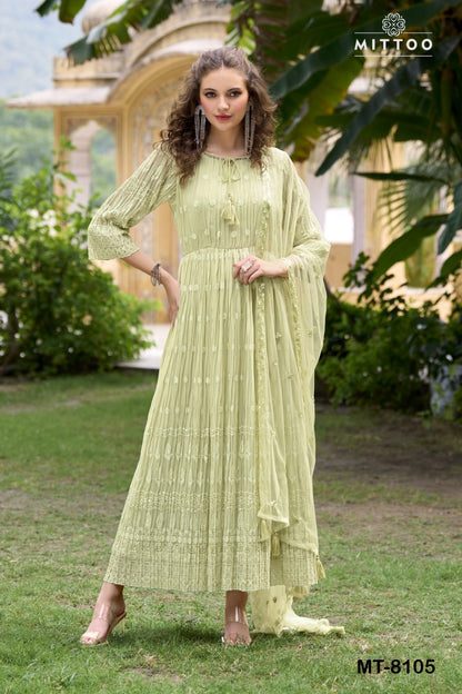 Mt-8081-8091 Mittoo Georgette Gown Dupatta Set