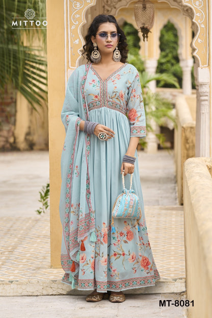 Mt-8081-8091 Mittoo Georgette Gown Dupatta Set