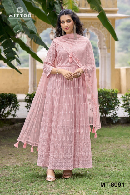 Mt-8081-8091 Mittoo Georgette Gown Dupatta Set