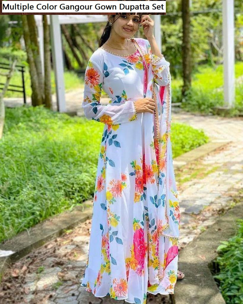 Multiple Color Gangour Georgette Gown Dupatta Set