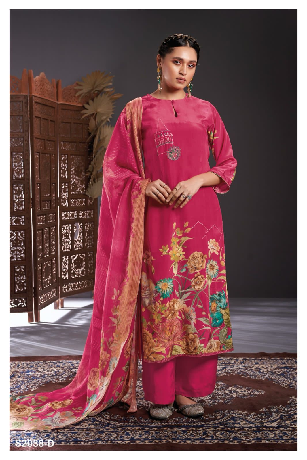 Murthy 2038 Ganga Silk Crepe Plazzo Style Suits