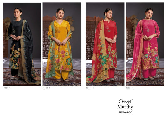 Murthy 2038 Ganga Silk Crepe Plazzo Style Suits