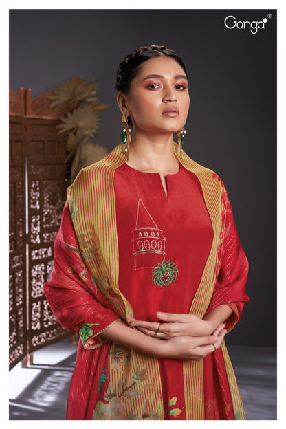 Murthy 2038 Ganga Silk Crepe Plazzo Style Suits