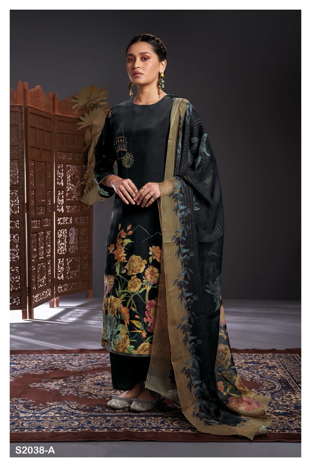 Murthy 2038 Ganga Silk Crepe Plazzo Style Suits