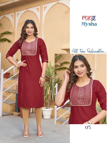 Mysha Rung Rayon Straight Cut Kurtis