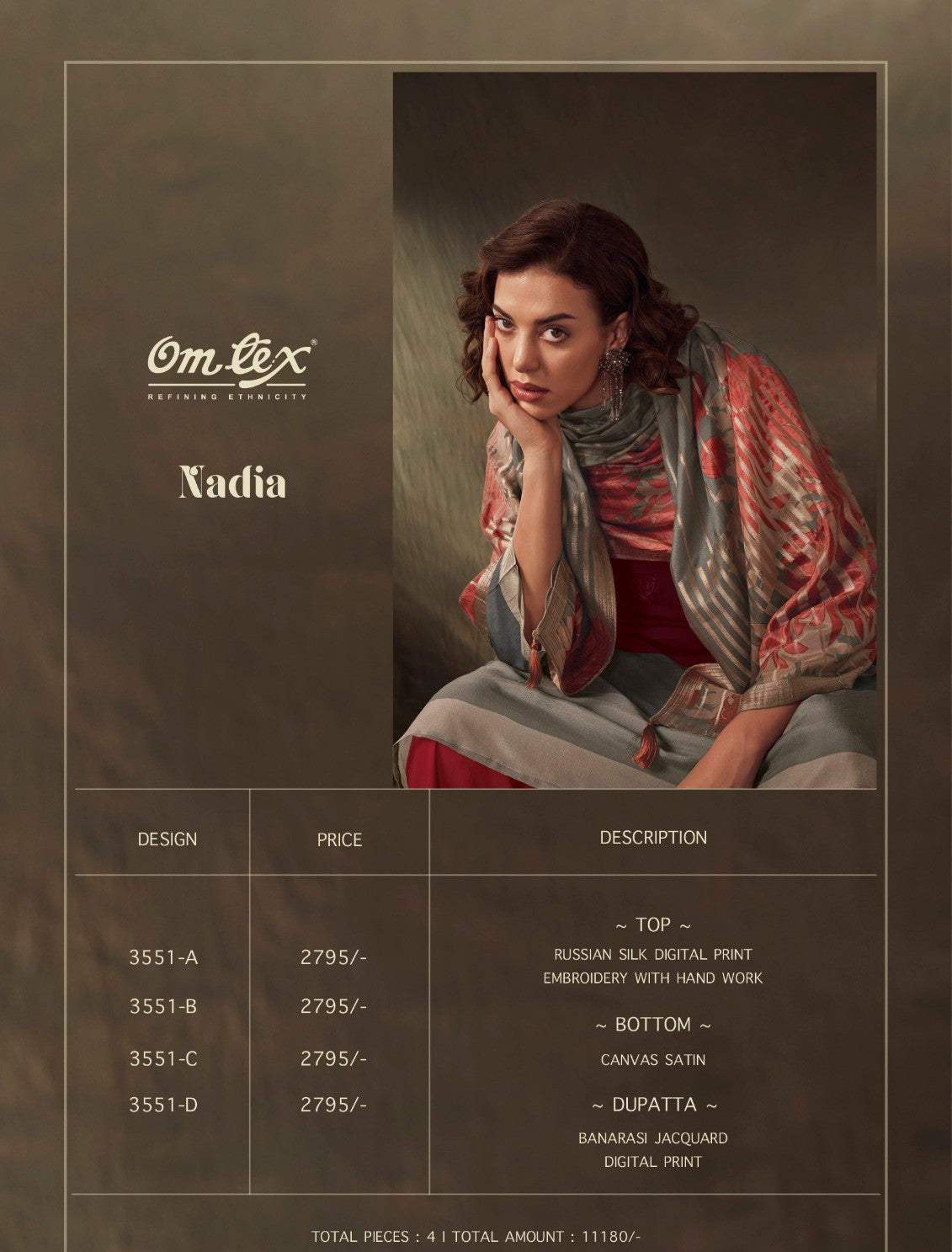 Nadia Omtex Russian Silk Plazzo Style Suits