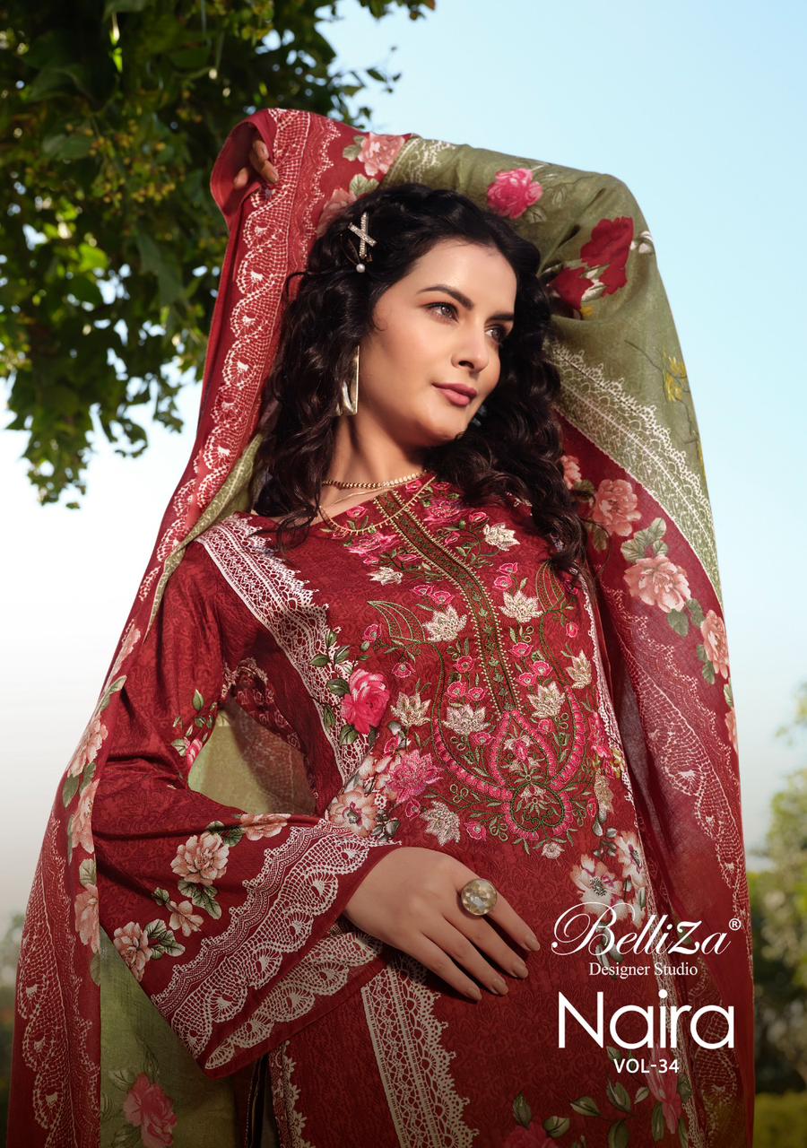 Naira Vol-34 Belliza Designer Studio Cotton Karachi Salwar Suits