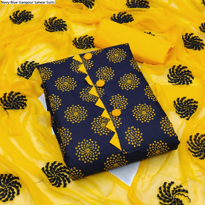 Navy Blue Gangour Slub Cotton Salwar Suits