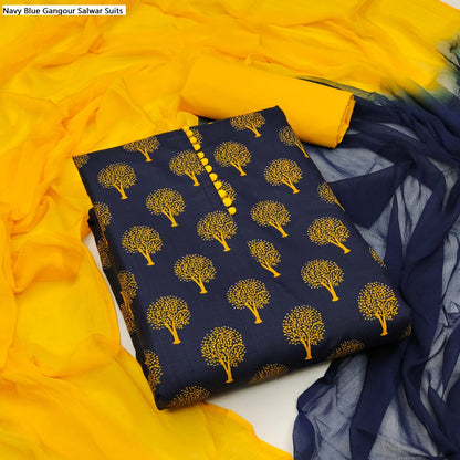 Navy Blue Gangour Slub Cotton Salwar Suits