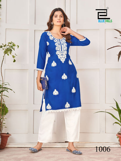 Nawab Blue Hills Rayon Knee Length Kurtis