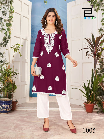 Nawab Blue Hills Rayon Knee Length Kurtis