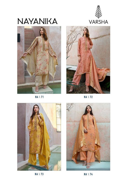 Nayanika Varsha Fashions Viscose Simmer Pant Style Suits